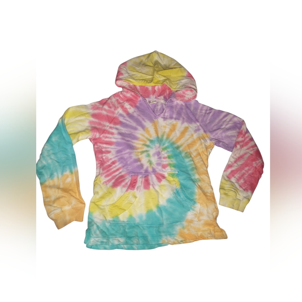 Sweet Butterfly Girls Sz L Tie-Dye Spiral Pullover Hoodie in Pastel Rainbow